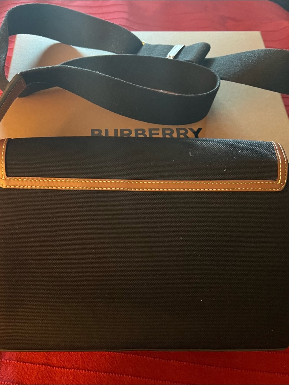 Burberry Black Canvas Bag with Tan Leather Trim - Picture 3 of 7